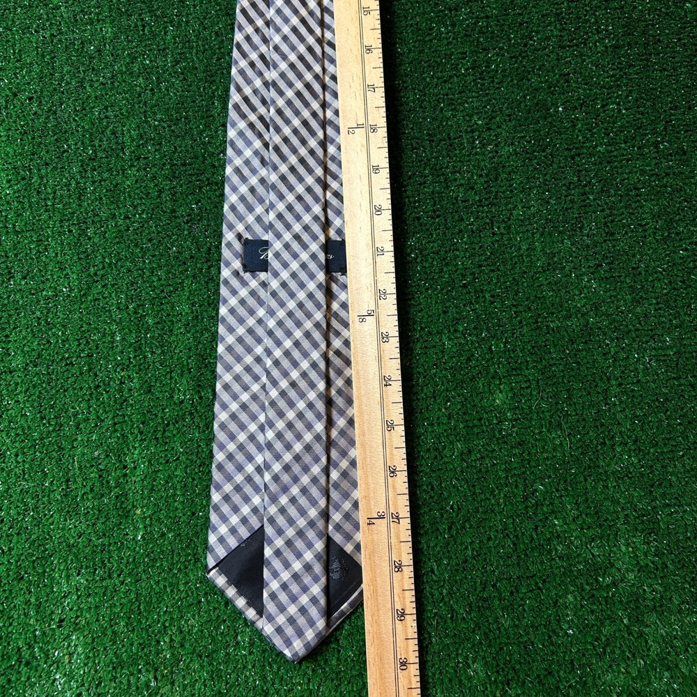 Brooks Brothers Makers Silk Tie Navy Grey Gingham Plaid Woven In England - Picture 5 of 8